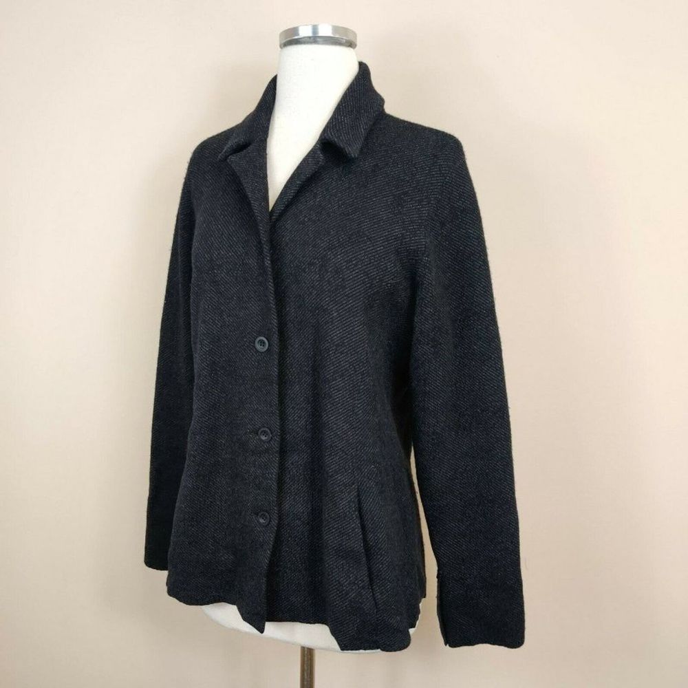 Eileen Fisher Wool Blazer women size large charcoal gray - Picture 3 of 6